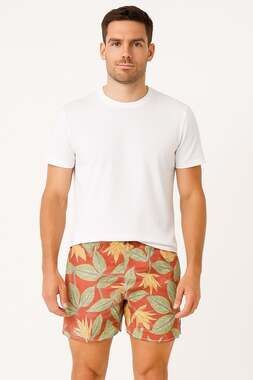 Tommy Bahama Men's Swim Trunks Orange Yellow Leafs Lining Pockets Size XXL
